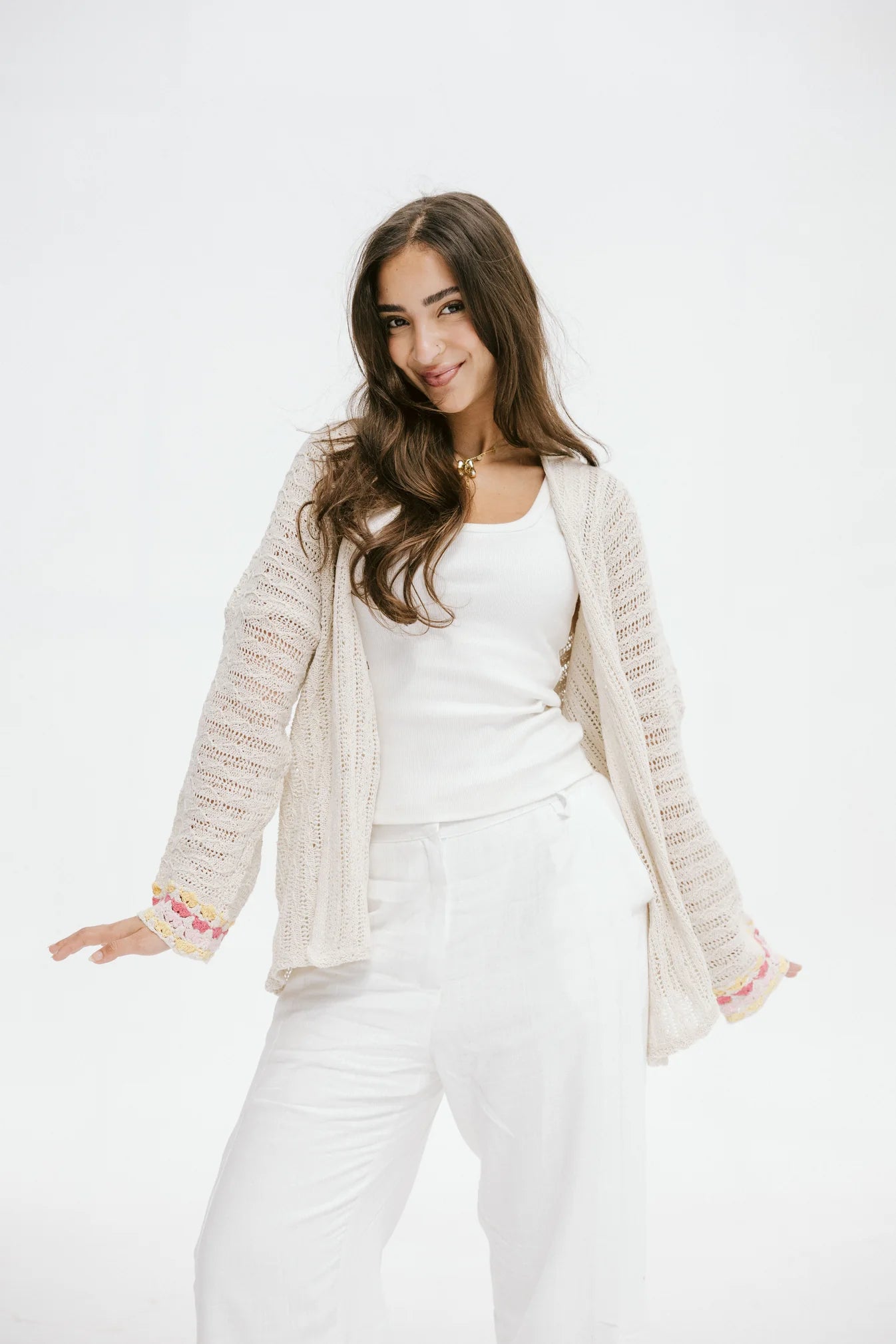 Shoreline knit cardigan - Peach and mint