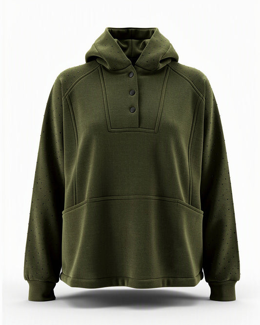 HBShop garment image: rhinestone whisper hoodie - Jeno, Olive