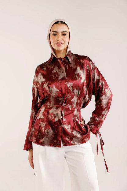 The glaze satin blouse - Peach and mint