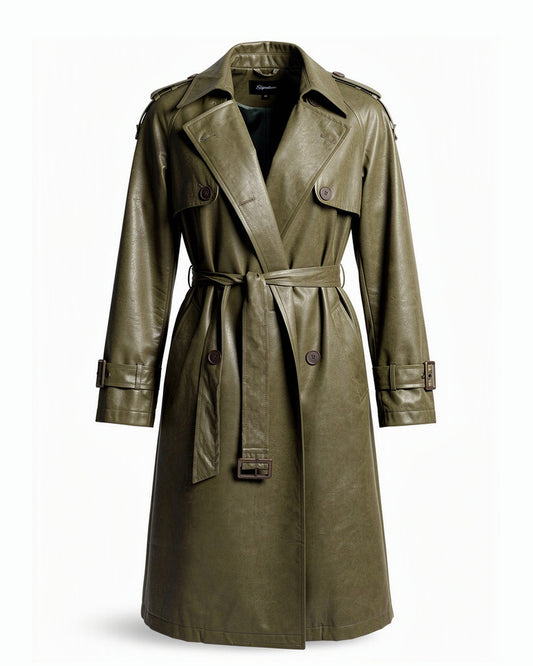 HBShop garment image: Signature trench coat(Leather)-NK, Olive