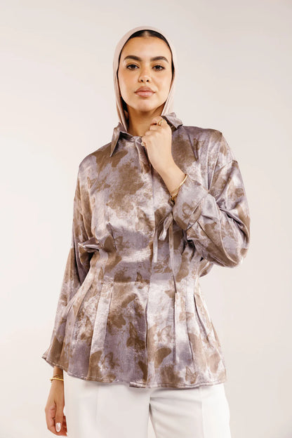 The glaze satin blouse - Peach and mint
