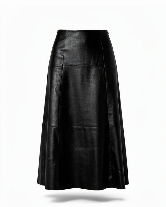 HBShop garment image: Sructured Leather Skirt-Taj Sisters, Black