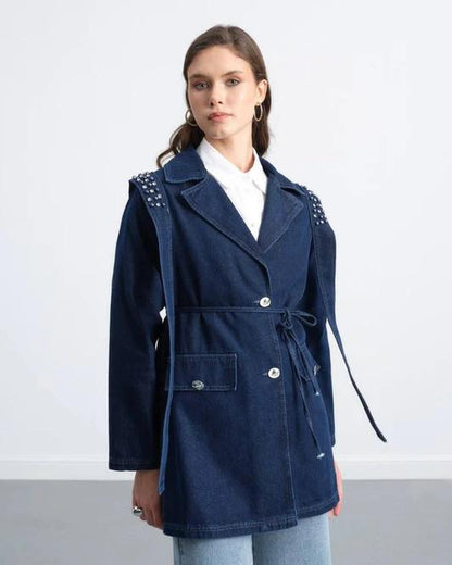 Studs denim jacket with belt - Magazin