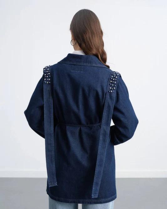 Studs denim jacket with belt - Magazin