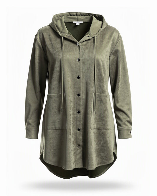 HBShop garment image: the striped suede oversized shirt - Jeno, Olive