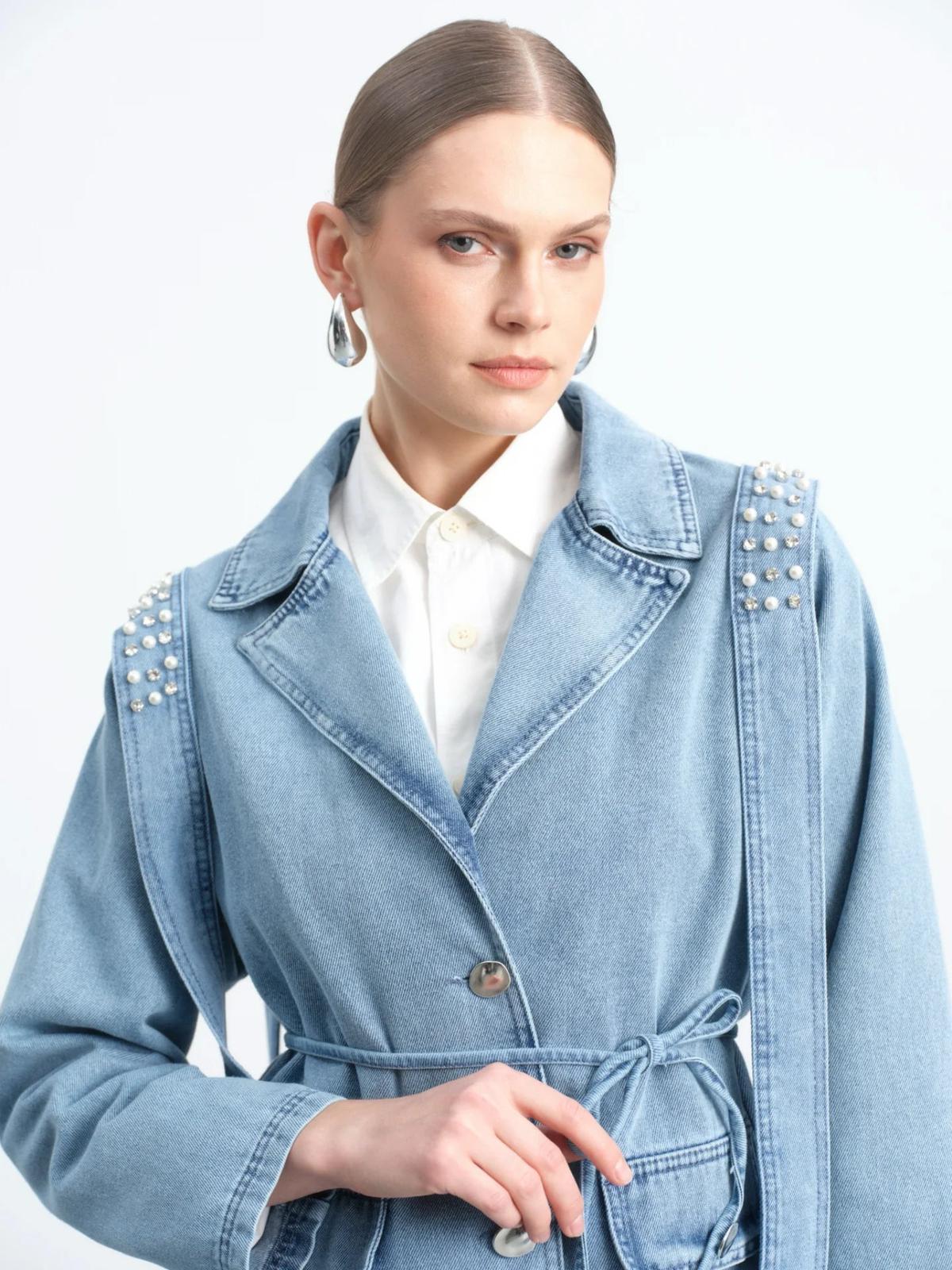 Studs denim jacket with belt - Magazin