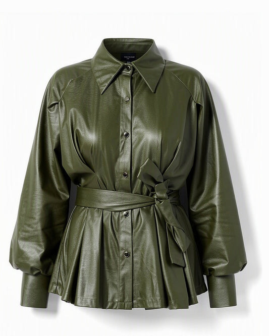 HBShop garment image: waistline leather shirt - Jeno, Olive