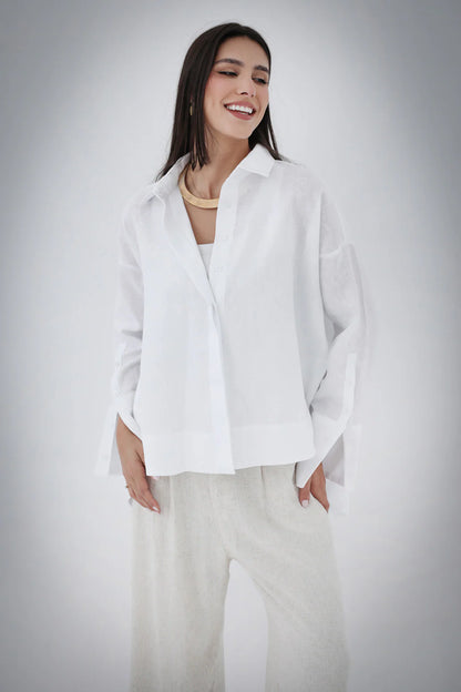 High-Low Linen Shirt - Sara salama