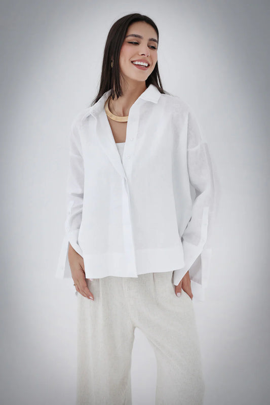 High-Low Linen Shirt - Sara salama