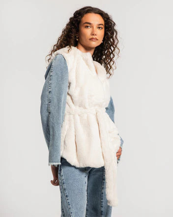 Denim Sleeves Fur Jacket - Theyab