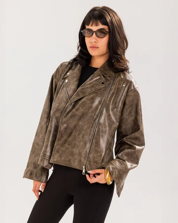 Washed Leather biker Jacket - Tamaa